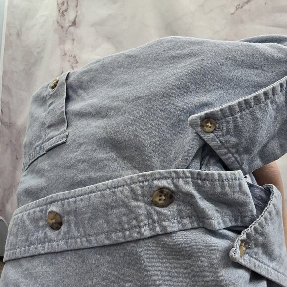 Carhartt Shirt Men Large Short Sleeve Button Up Denim Chambray Jean Collared - Picture 11 of 15